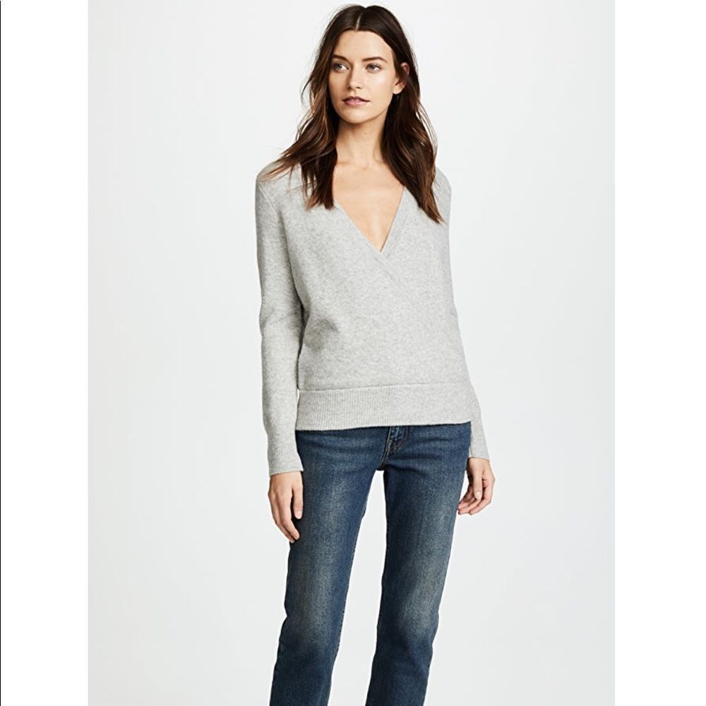 New Madewell Wrap-Front Pullover Sweater Gray V Neck Extra Small XS - Picture 2 of 7